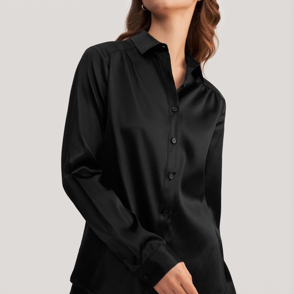 Lily Silk Tops - Long Sleeves Collared Silk Blouse